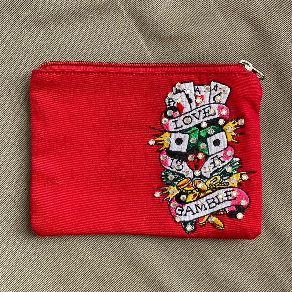 EUC/NWOT Ed Hardy “Love is a Gamble” canvas pouch